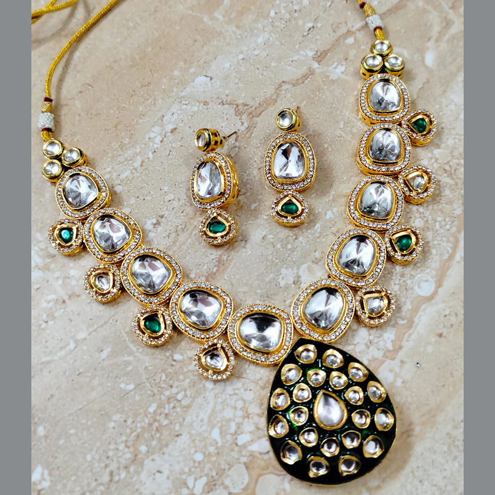 FS Collection Gold Plated Kundan Stone Necklace Set