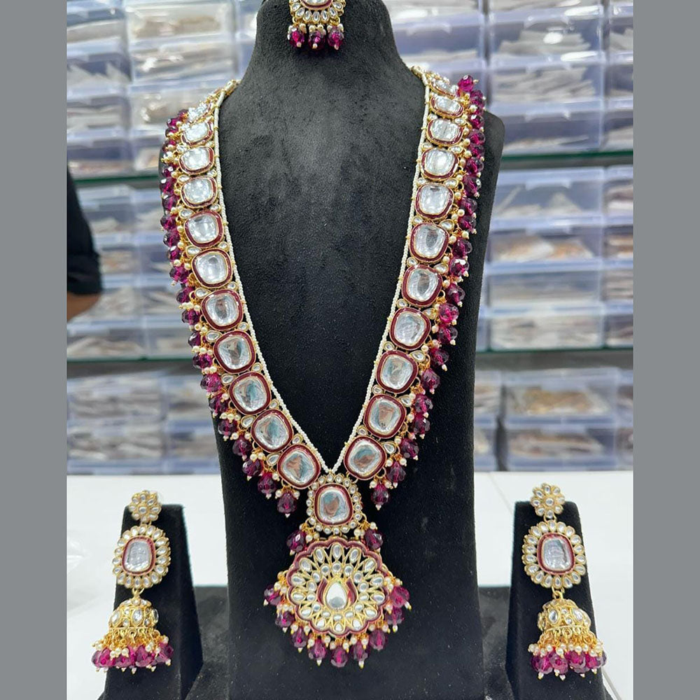 FS Collection Gold Plated Crystal Stone Long Necklace Set