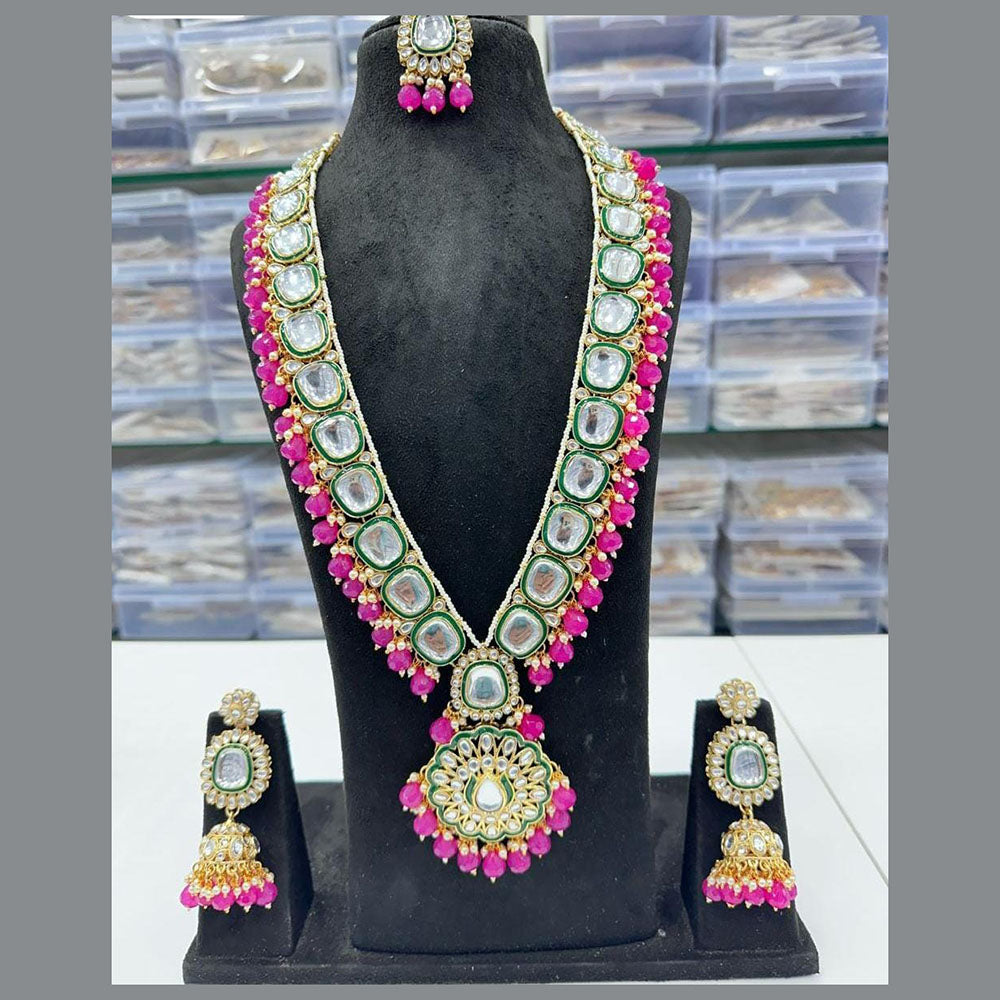 FS Collection Gold Plated Crystal Stone Long Necklace Set