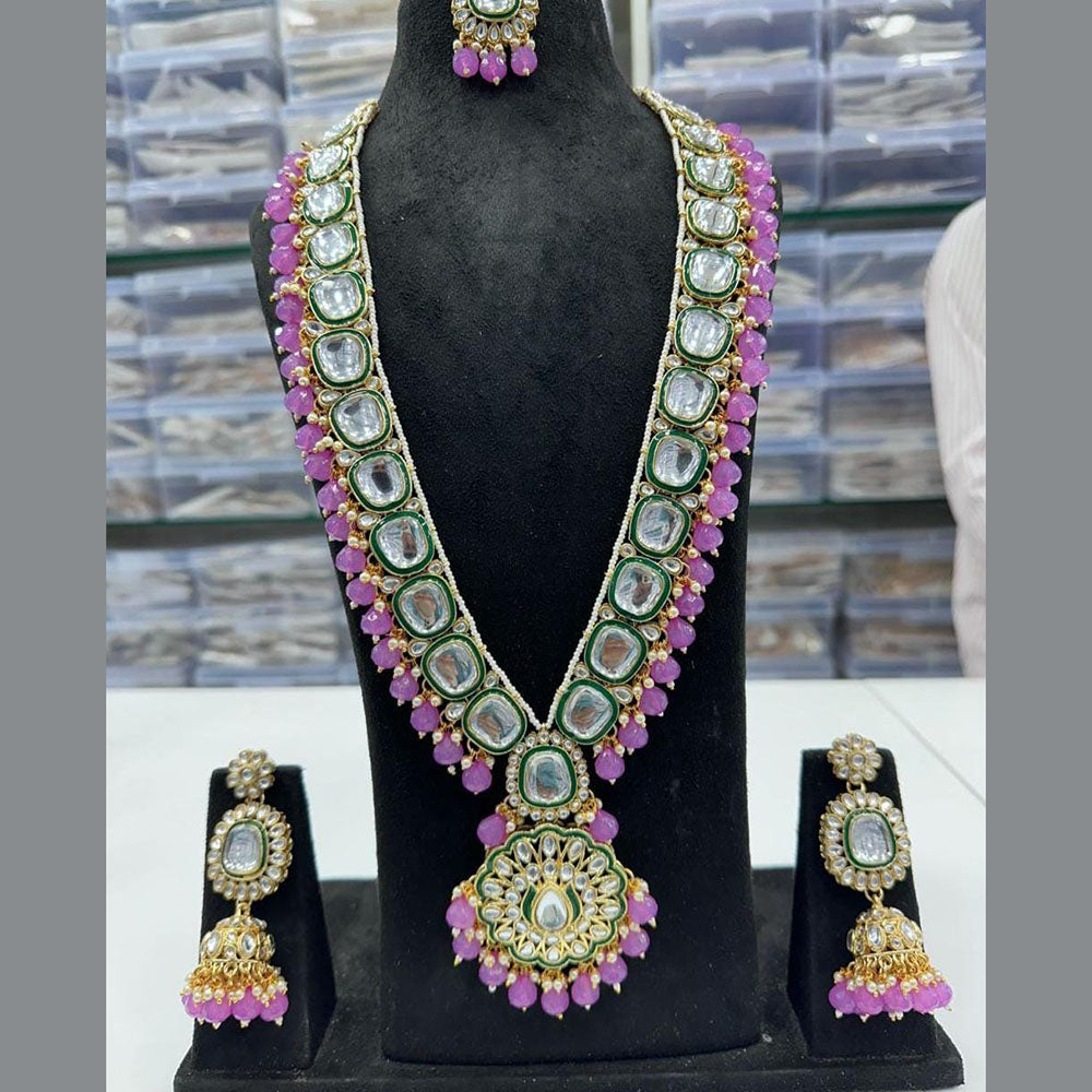 FS Collection Gold Plated Crystal Stone Long Necklace Set