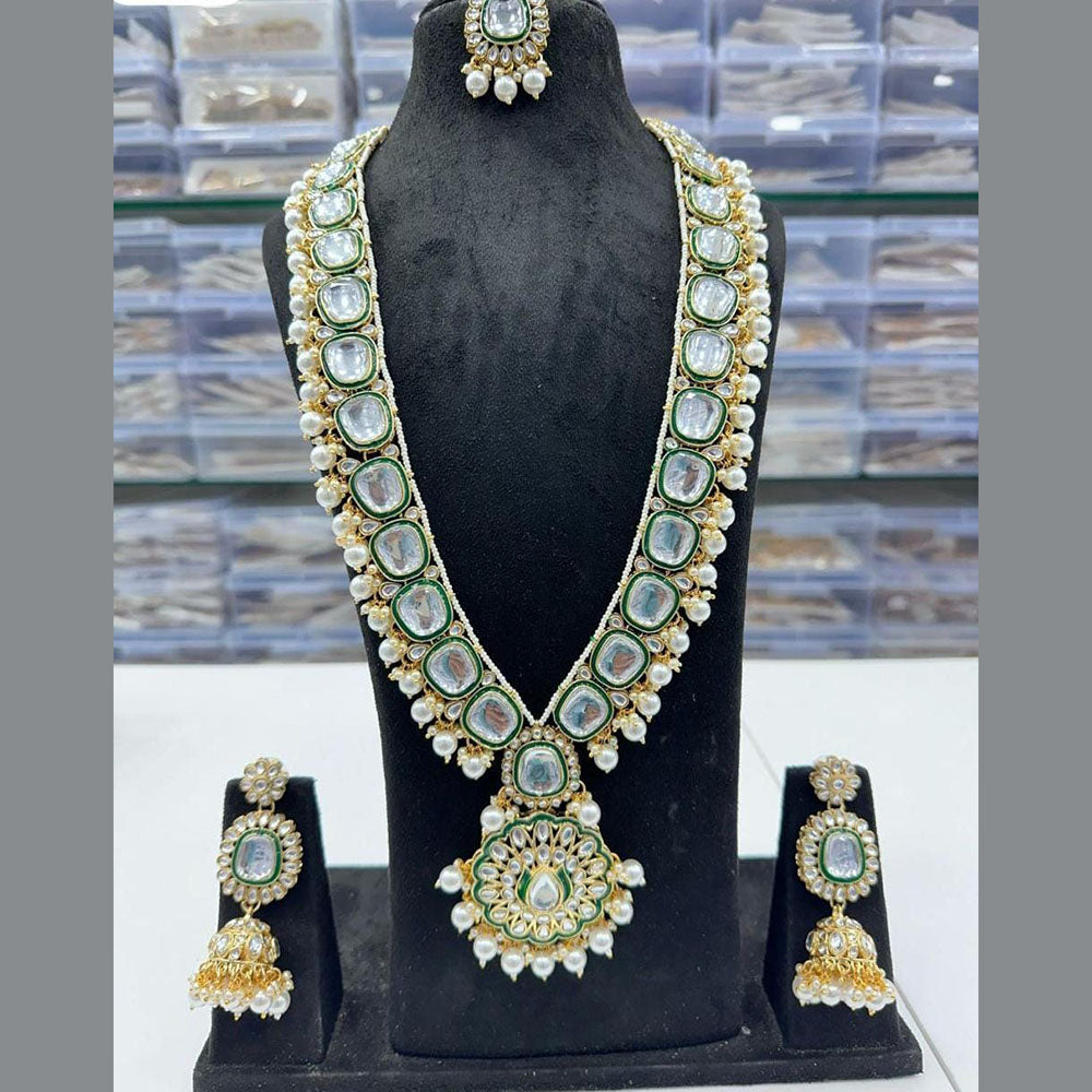 FS Collection Gold Plated Crystal Stone Long Necklace Set