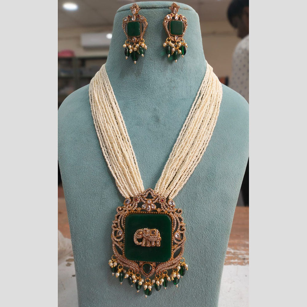 FS Collection Gold Plated Austrian Stone And Pearl Necklace Set