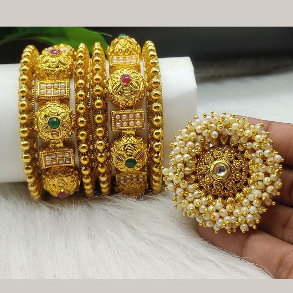 FS Collection Gold Plated Bangles Set With Ring