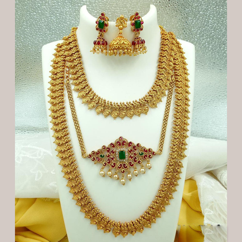 FS Collection Gold Plated Pota Stone Double Necklace Set