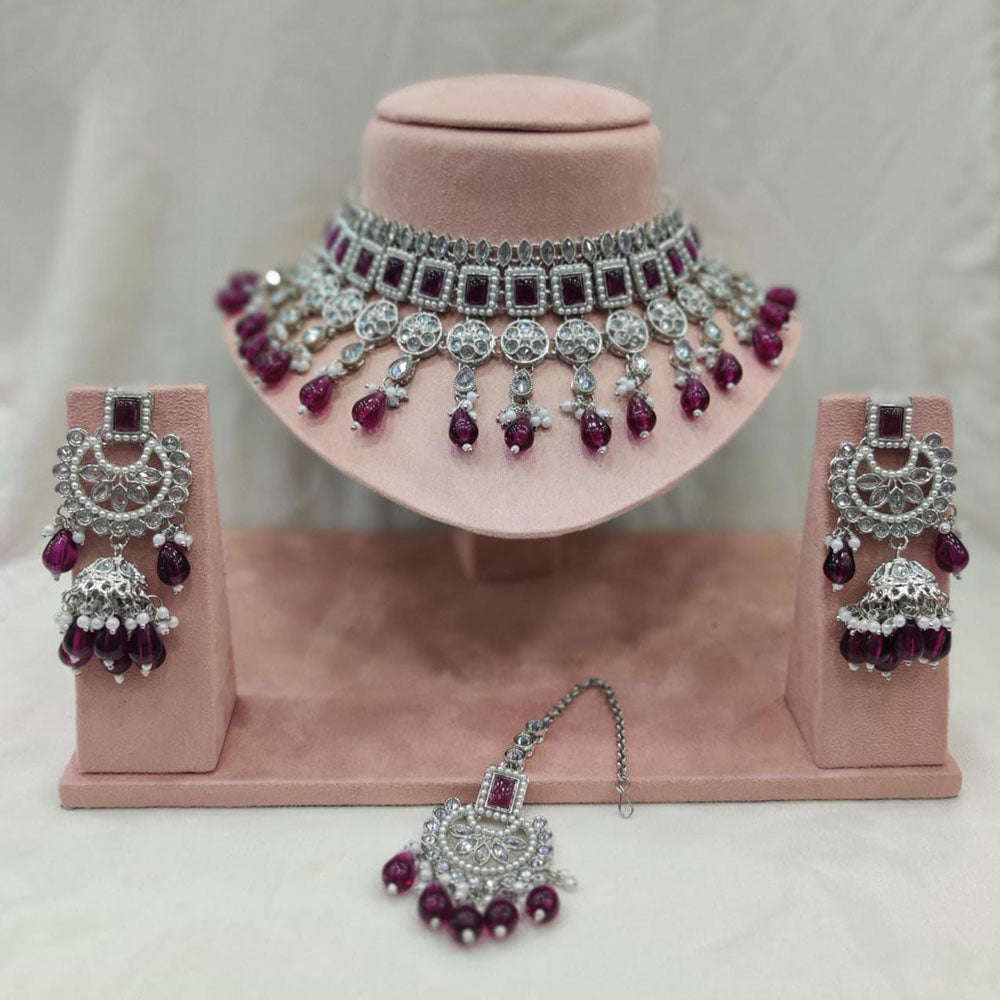 FS Collection Gold Plated Crystal Stone Choker Necklace Set