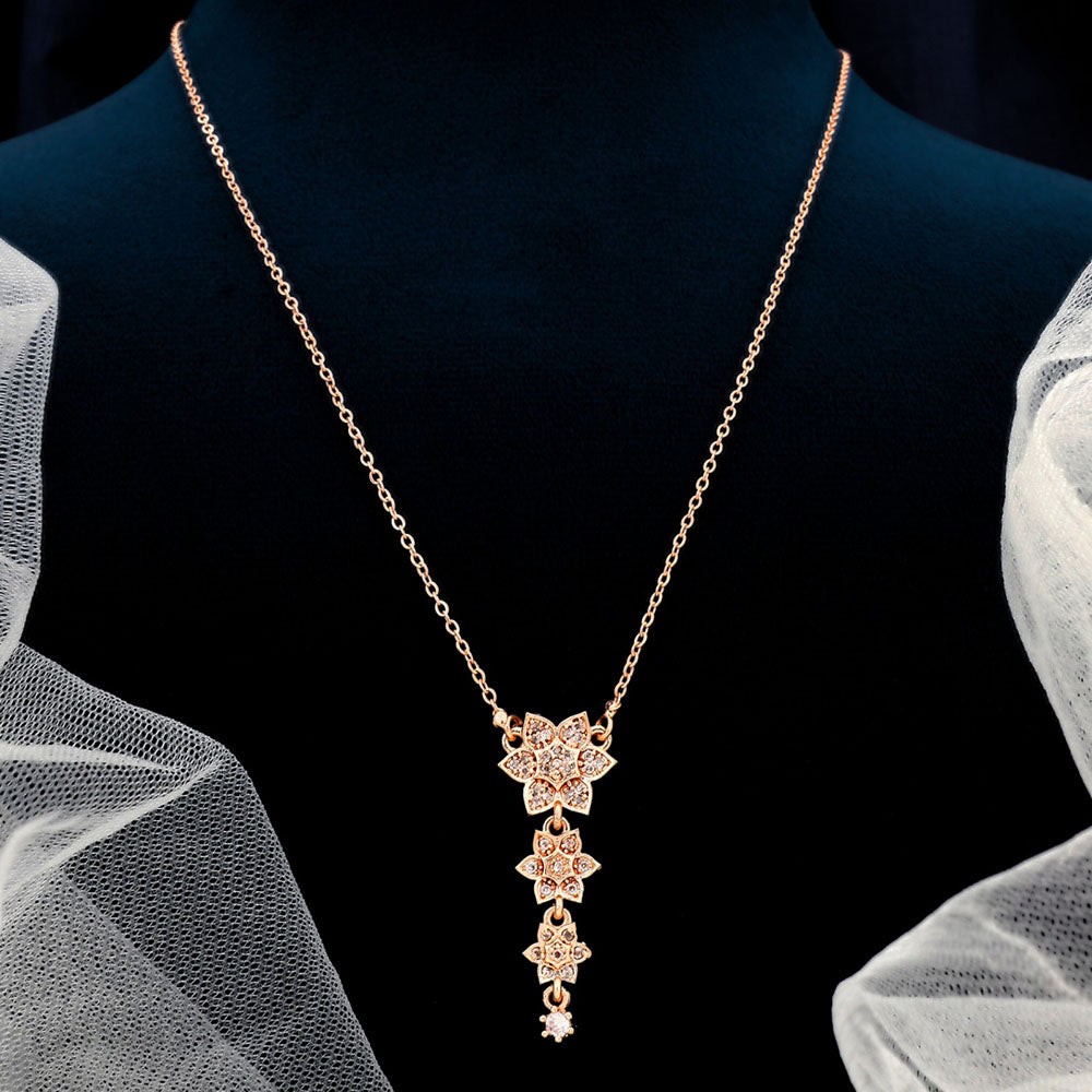 FS Collection Rose Gold Plated Austrian Stone Chain Pendant