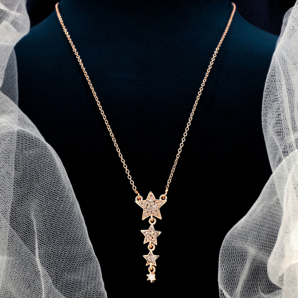 FS Collection Rose Gold Plated Austrian Stone Chain Pendant