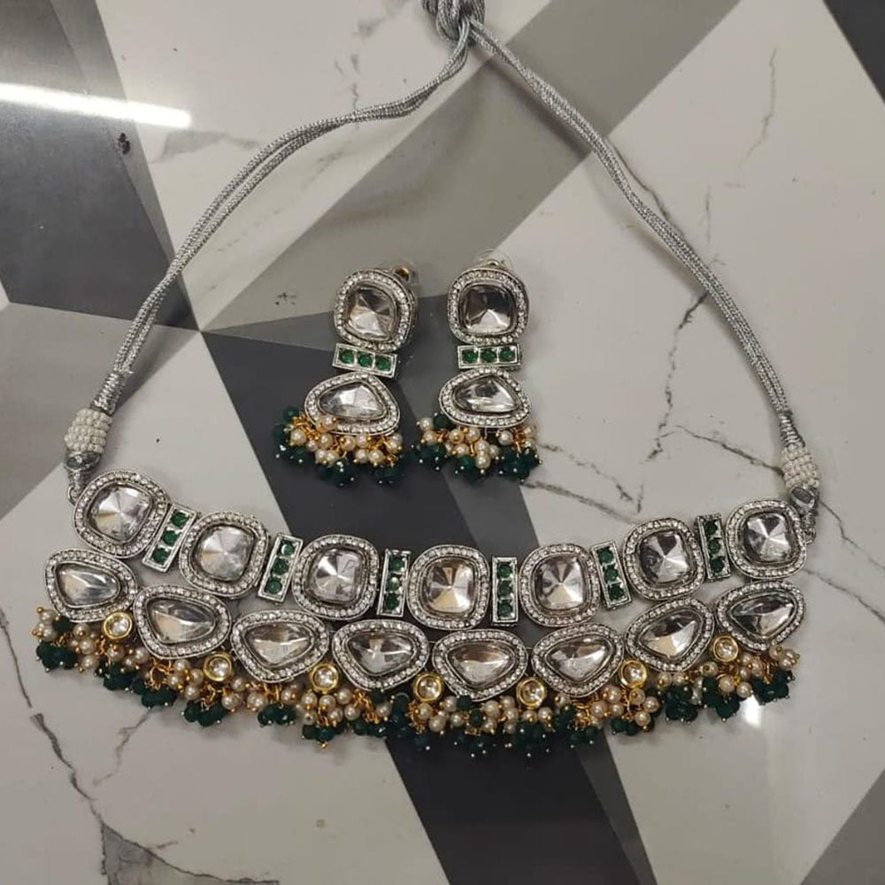 FS Collection 2 Tone Plated Crystal Stone Choker Necklace Set