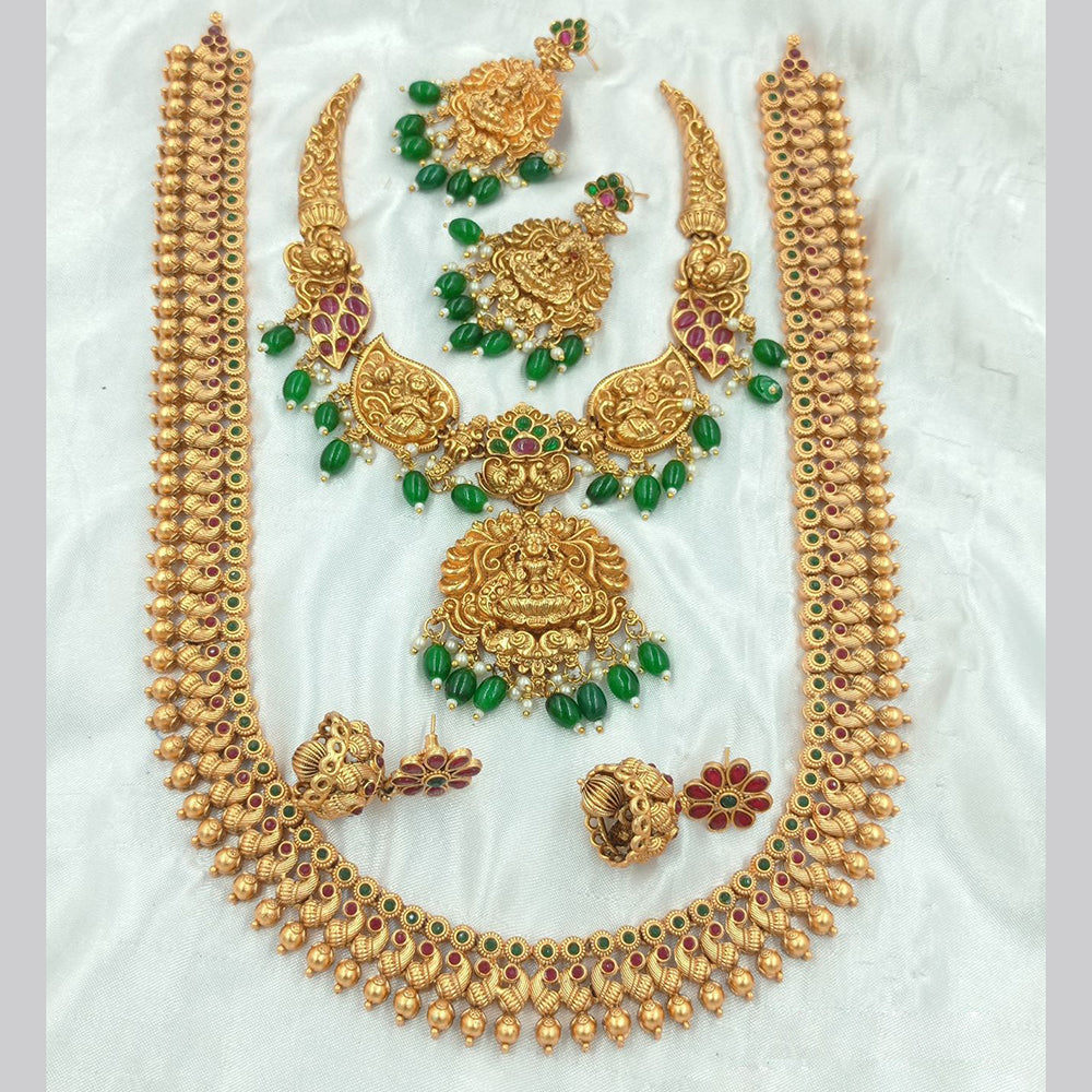 FS Collection Gold Plated Pota Stone Temple Necklace Combo