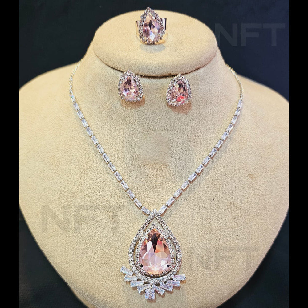 FS Collection Silver Plated AD Necklace Set