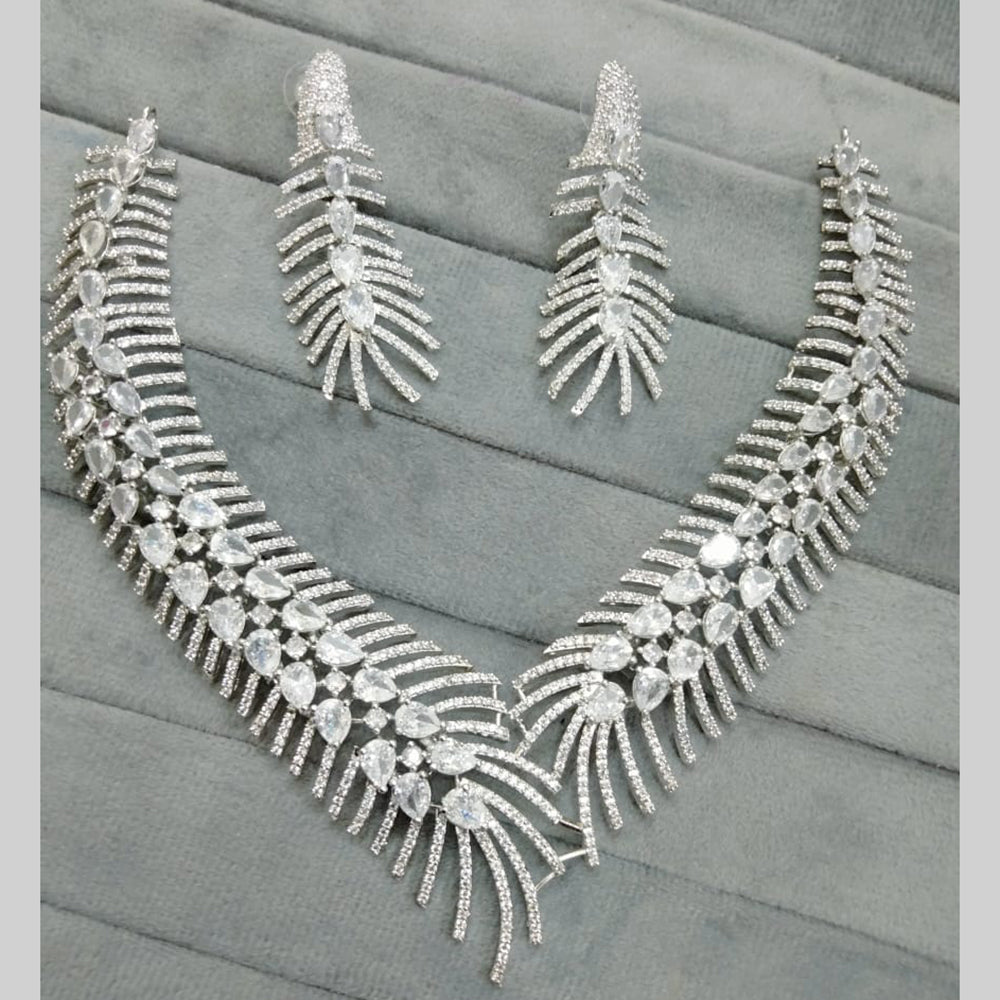 FS Collection Silver Plated AD Necklace Set