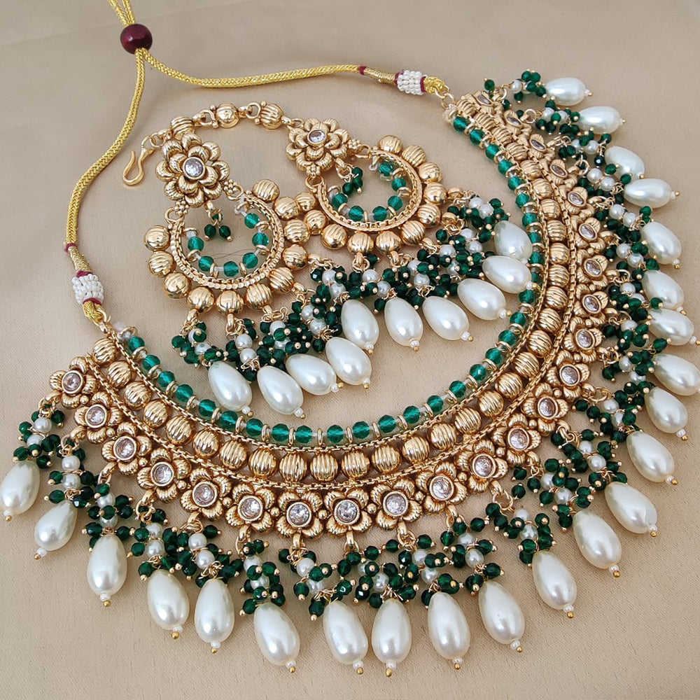 FS Collection Gold Plated Austrian Stone And Pearls Necklace Set