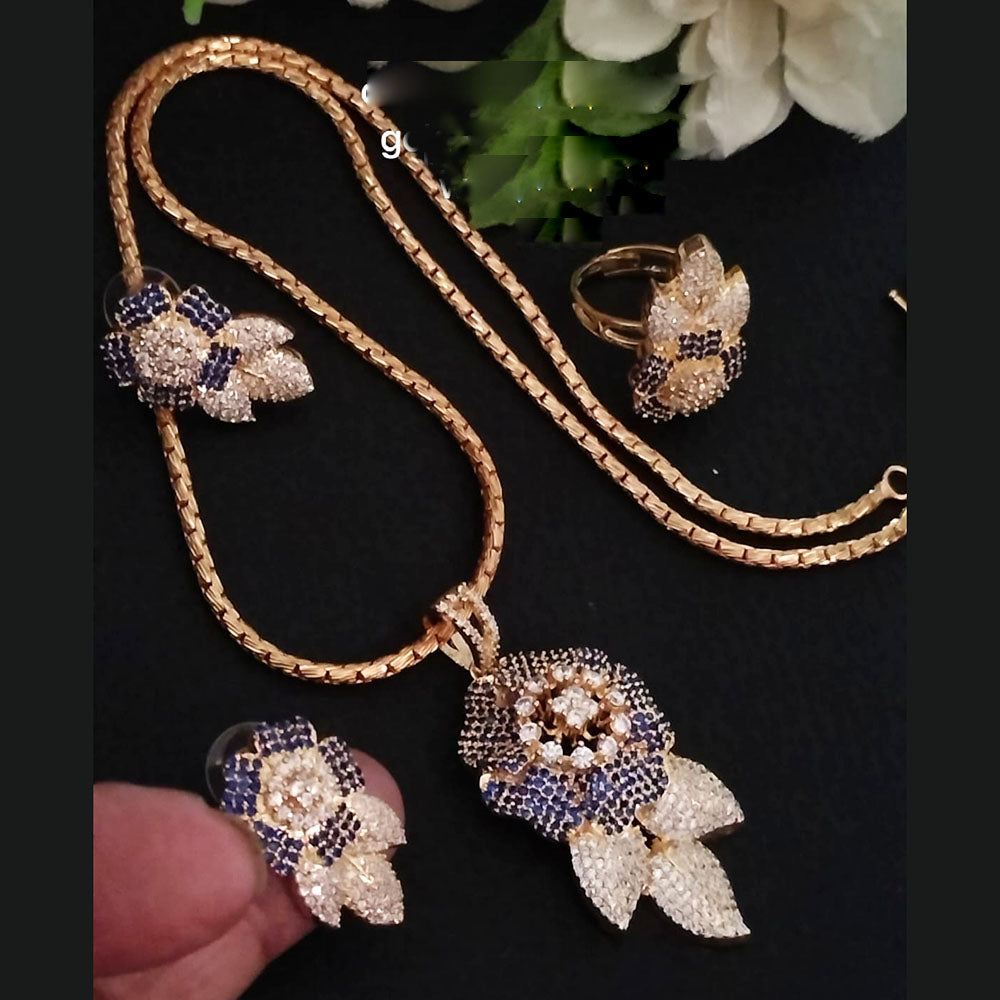 FS Collection Gold Plated AD Chain Pendent Set