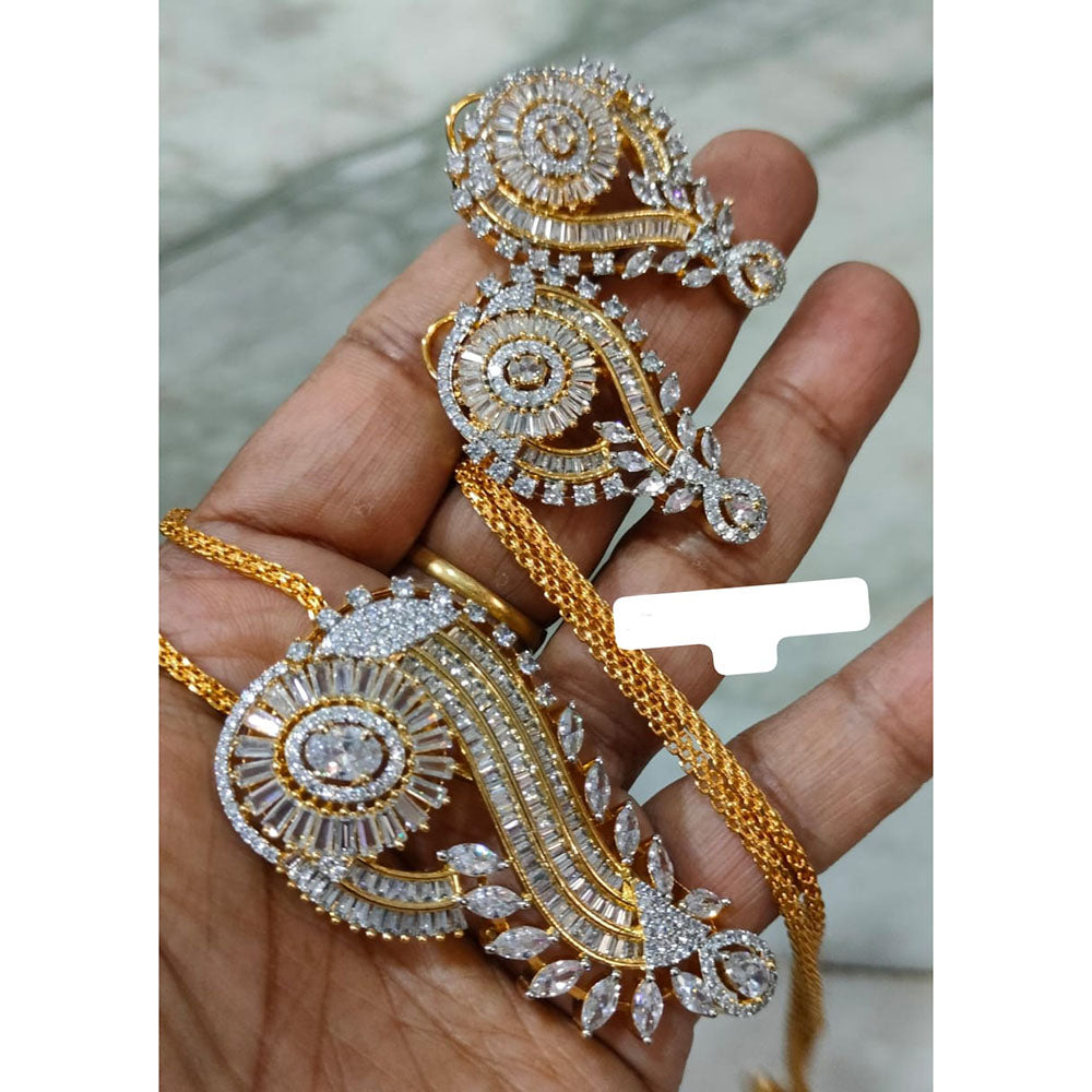 FS Collection Gold Plated AD Chain Pendent Set