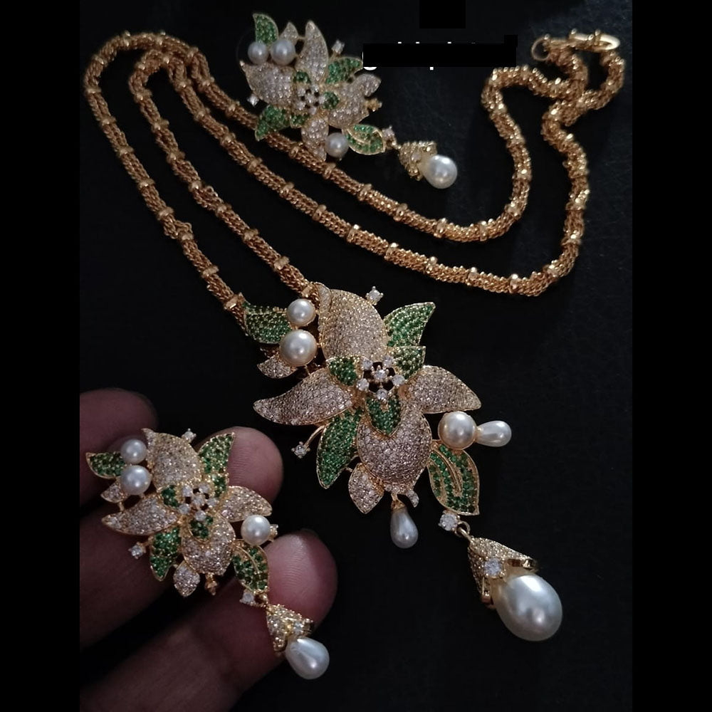 FS Collection Gold Plated AD Chain Pendent Set