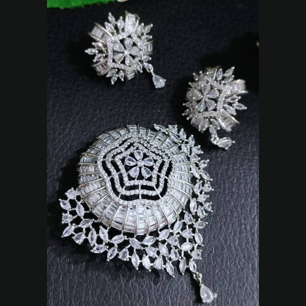 FS Collection Silver Plated AD Chain Pendent Set