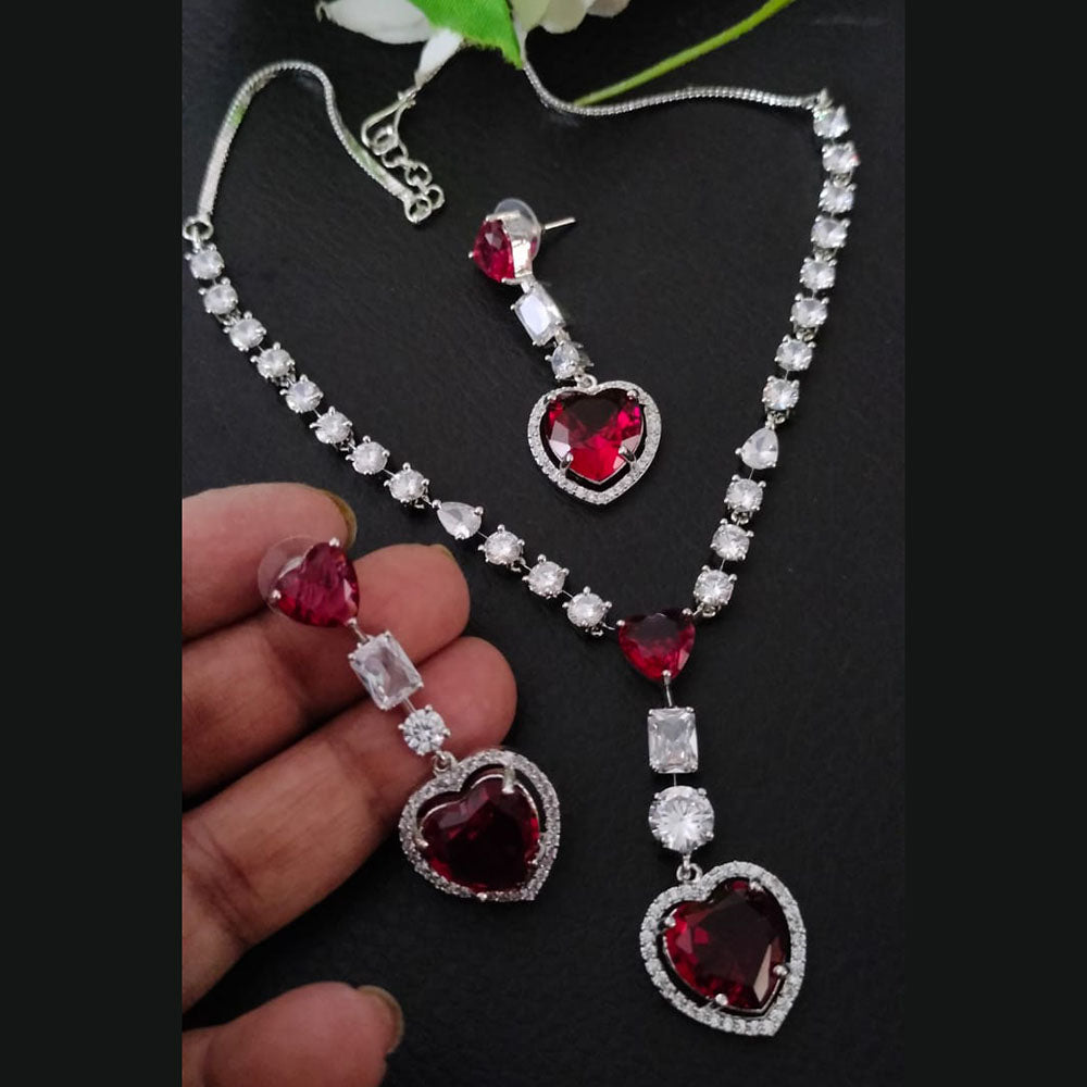 FS Collection Silver Plated Heart Shape AD Necklace Set