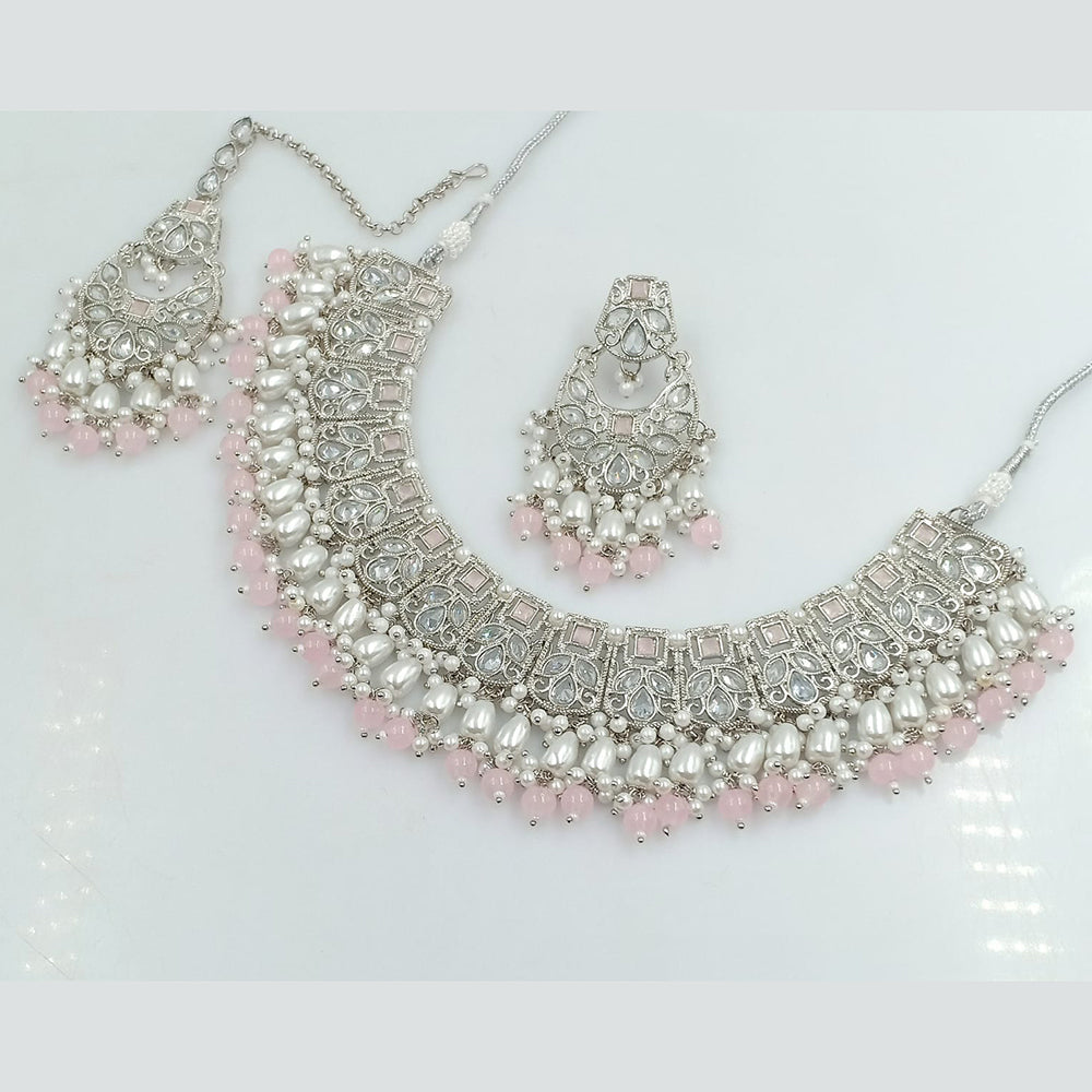 FS Collection Silver Plated Crystal Stone And pearls Necklace Set