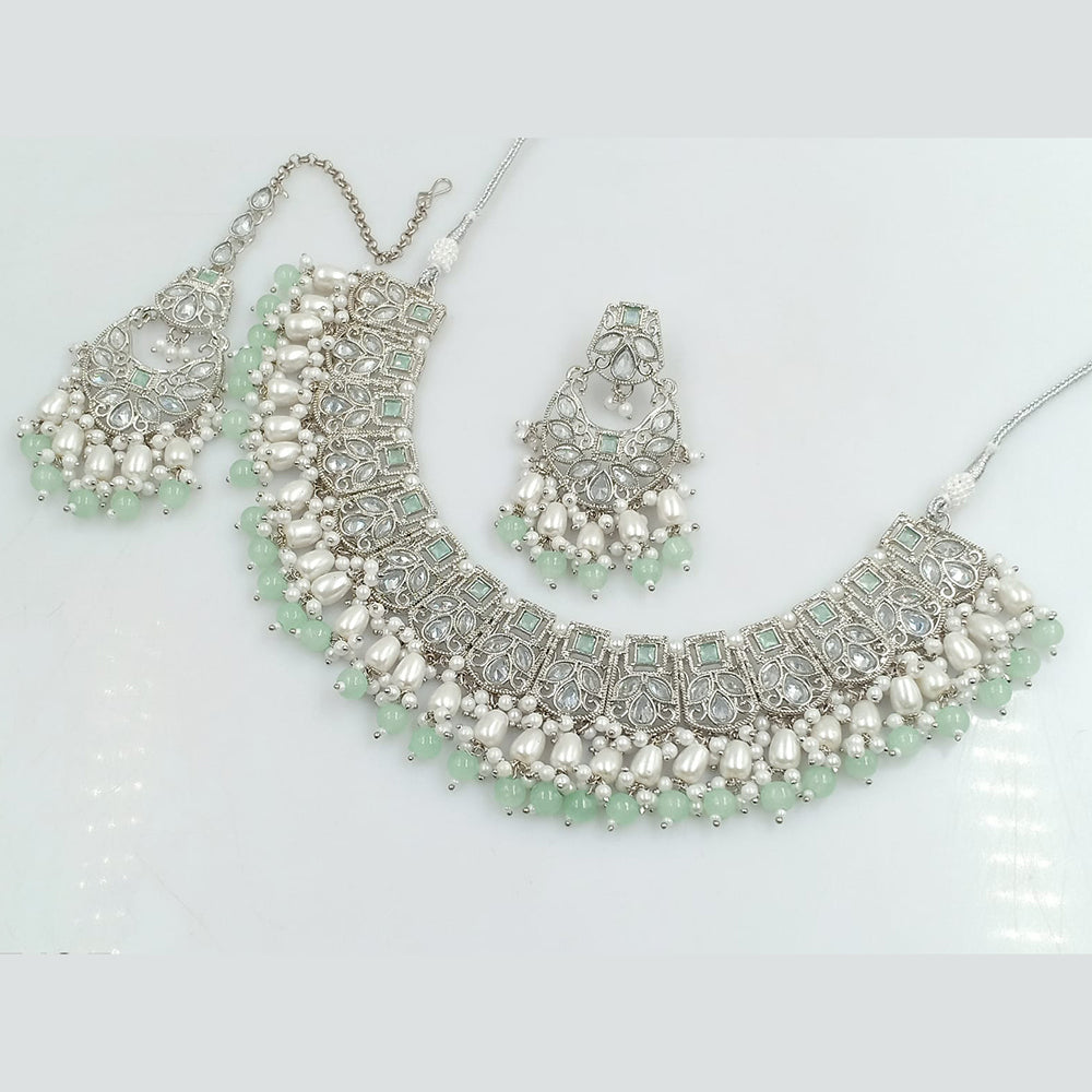 FS Collection Silver Plated Crystal Stone And pearls Necklace Set