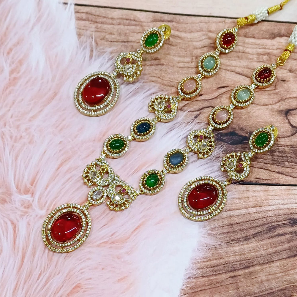 FS Collection Gold Plated Austrian Stone Long Necklace Set