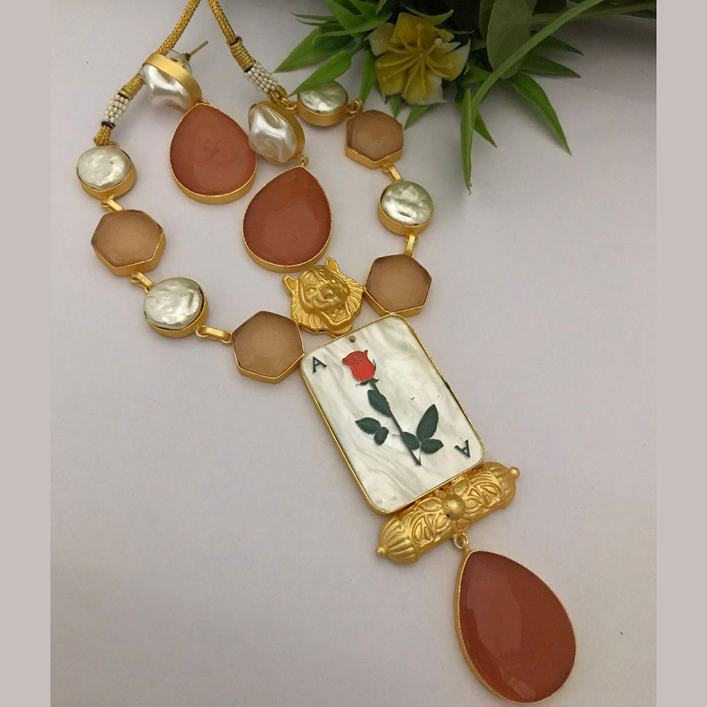 FS Collection Gold Plated Mother Of Pearls Necklace Set
