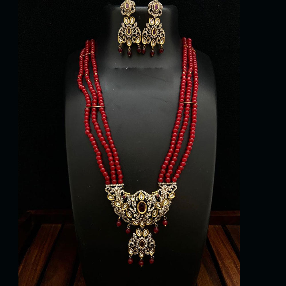 Fs Collection Gold Plated AD And Beads Long Necklace Set