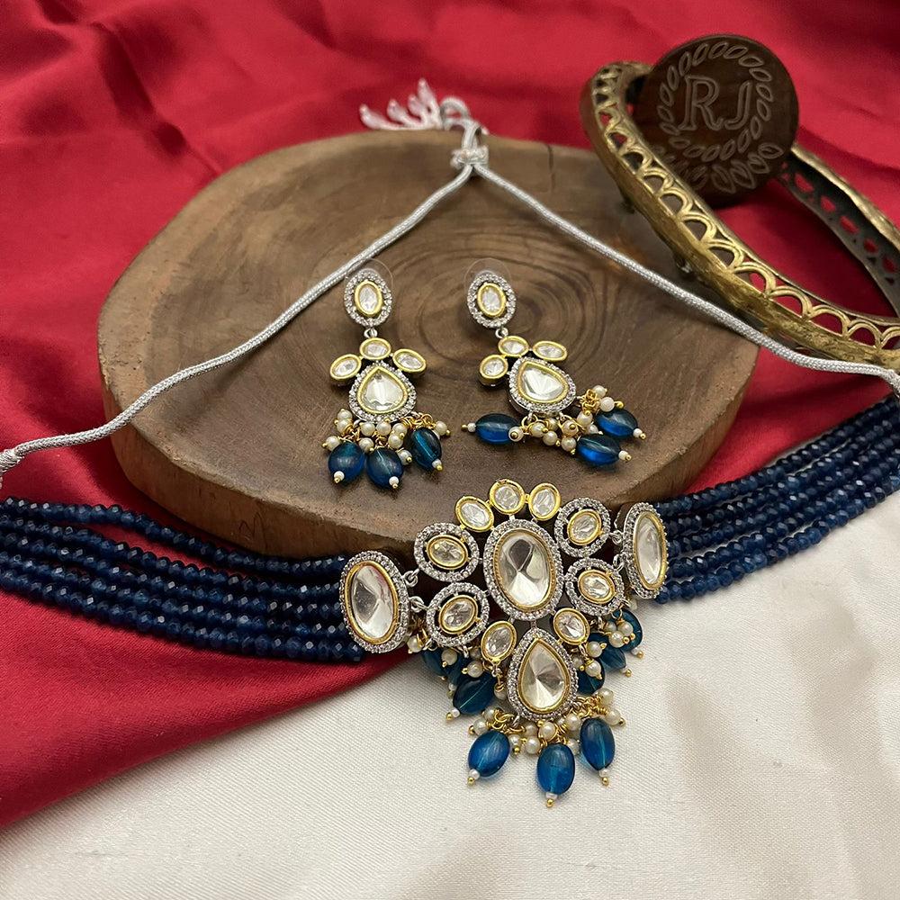 FS Collection Gold Plated Polki Kundan Stone And Pearls Choker Necklace Set