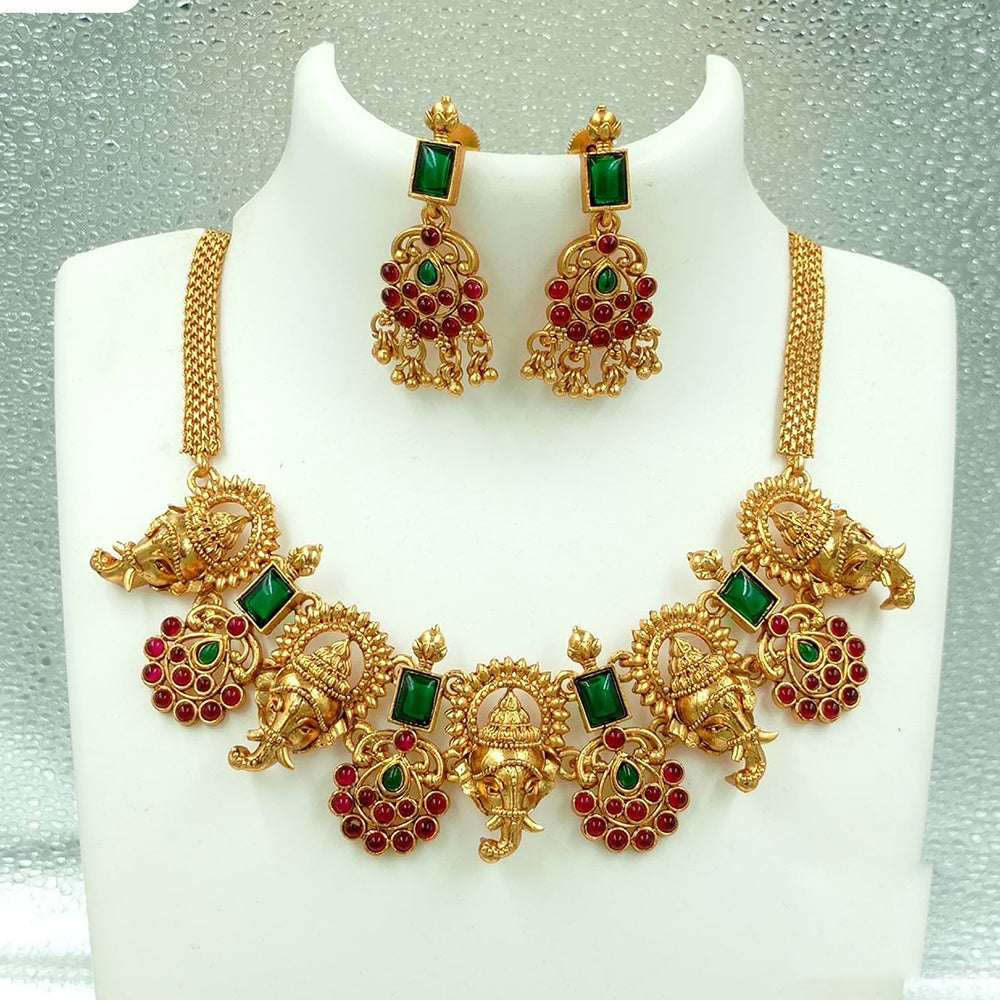 FS Collection Gold Plated Kundan Stone Elephant Style Choker Necklace Set