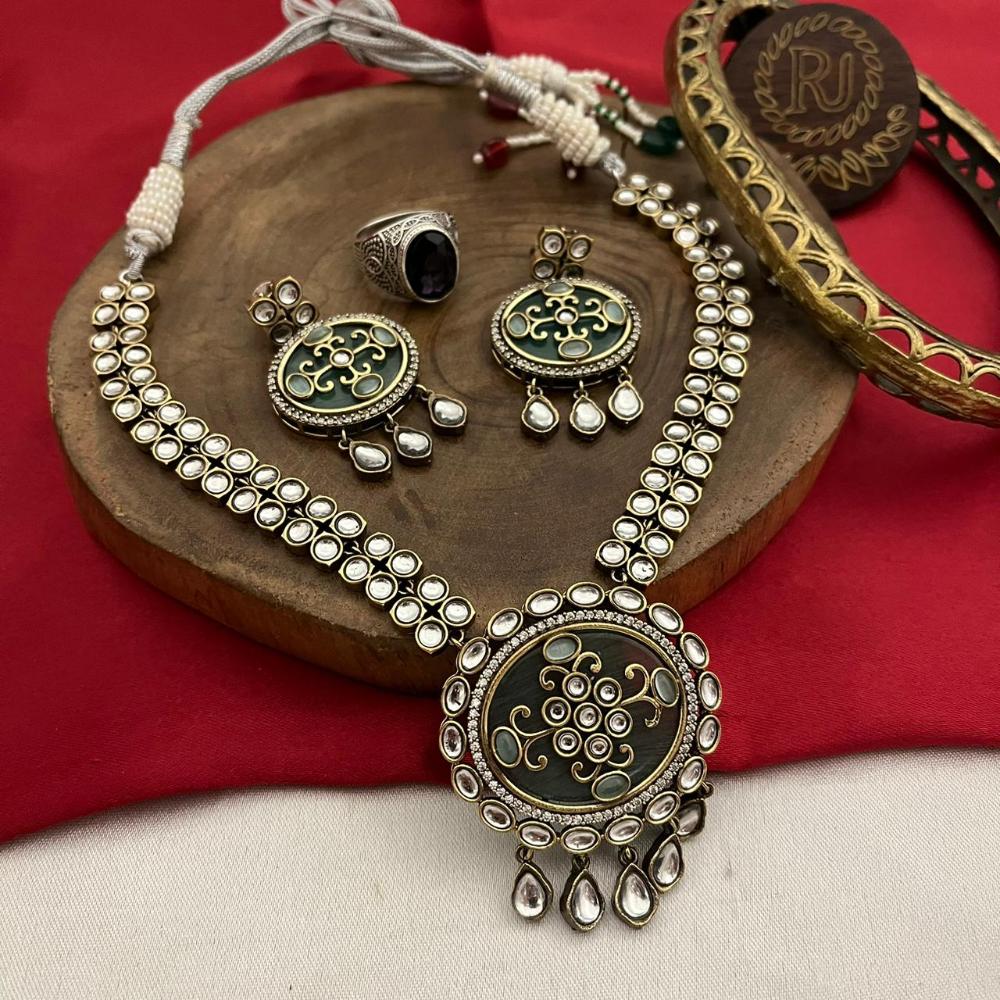 FS Collection 2 Tone Plated Kundan Stone Necklace Set