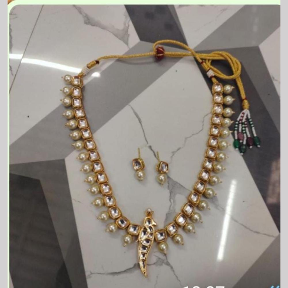 FS Collection Gold Plated Kundan Stone Necklace Set