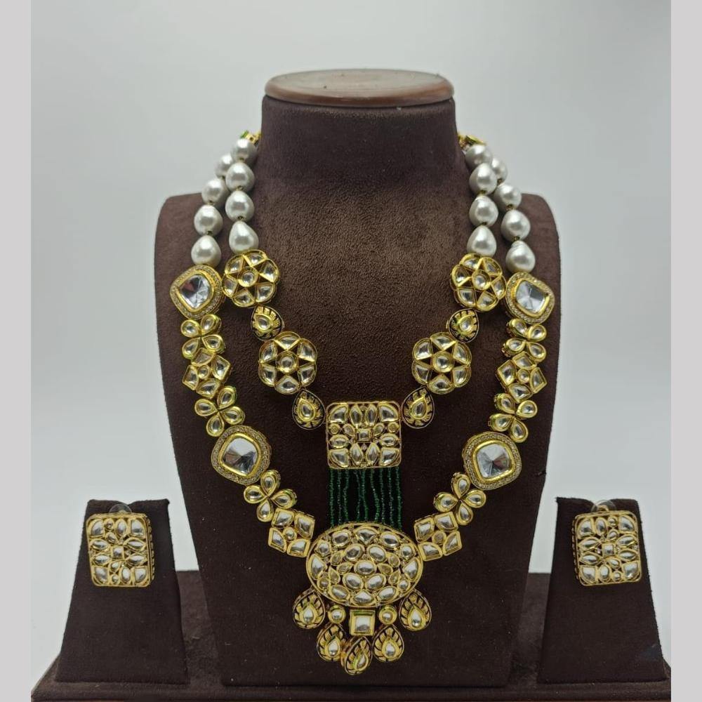 FS Collection Gold Plated Kundan Stone Necklace Set
