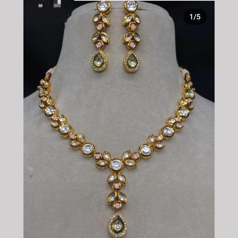 FS Collection Gold Plated Kundan Stone Necklace Set