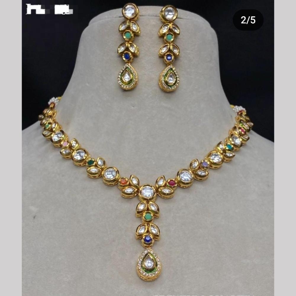 FS Collection Gold Plated Kundan Stone Necklace Set