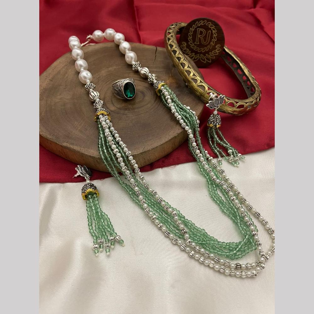 FS Collection Oxidised Plated Pearl And Beads Long Necklace Set
