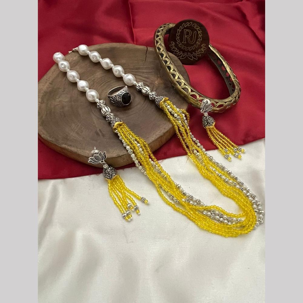 FS Collection Oxidised Plated Pearl And Beads Long Necklace Set