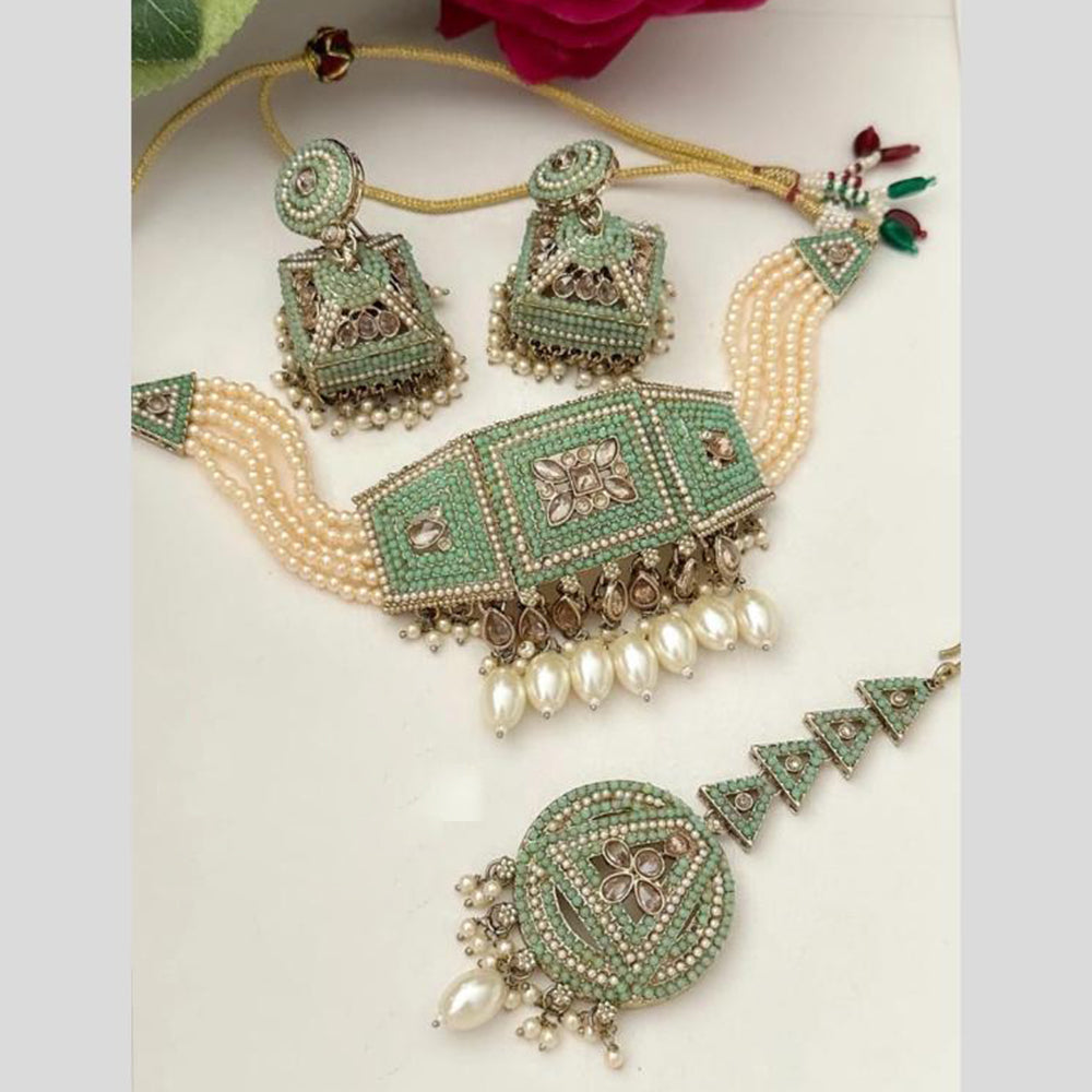 FS Collection Gold Plated Austrian Stone And Pearl Choker Necklace Set