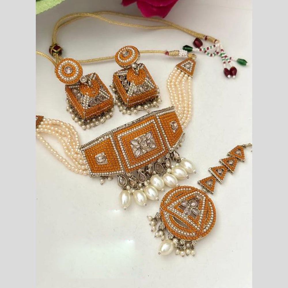 FS Collection Gold Plated Austrian Stone And Pearl Choker Necklace Set