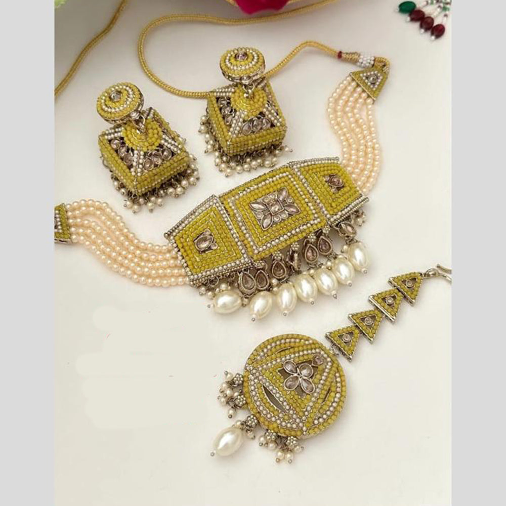FS Collection Gold Plated Austrian Stone And Pearl Choker Necklace Set