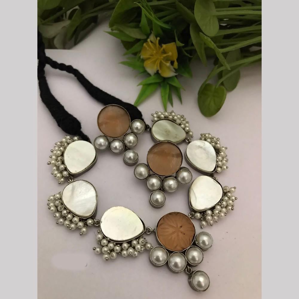 FS Collection Oxidised Plated Pearl Thread Necklace Set