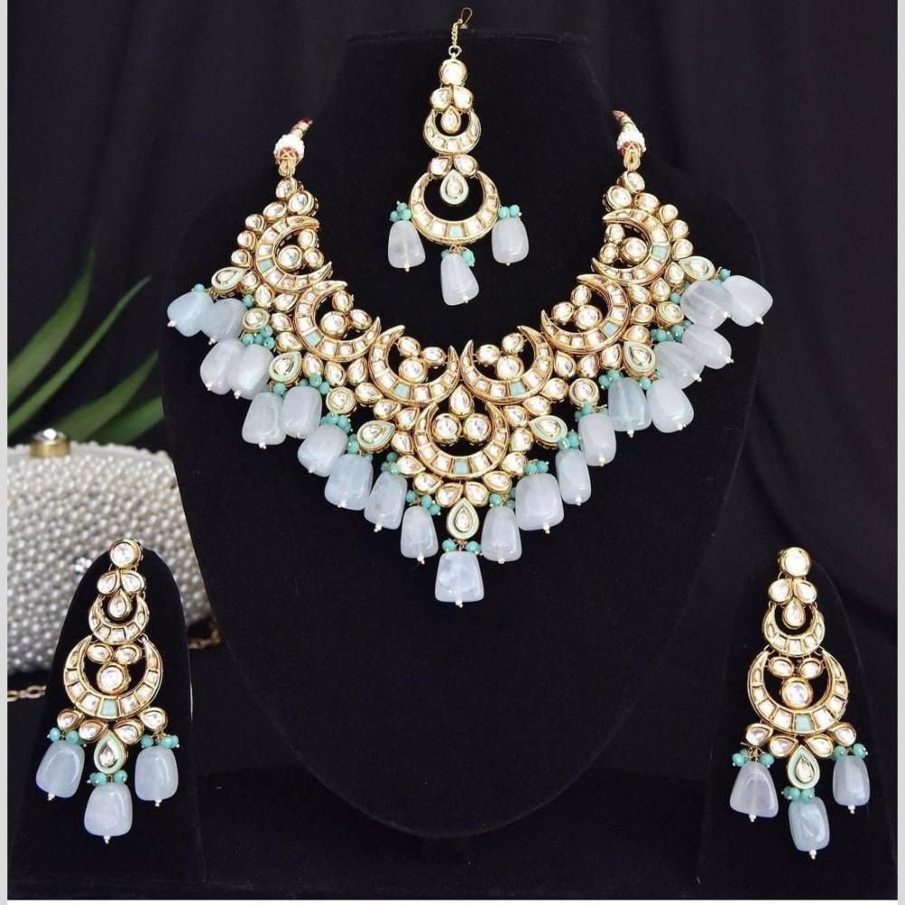FS Collection Gold Plated Kundan Stone And Beads Necklace Set