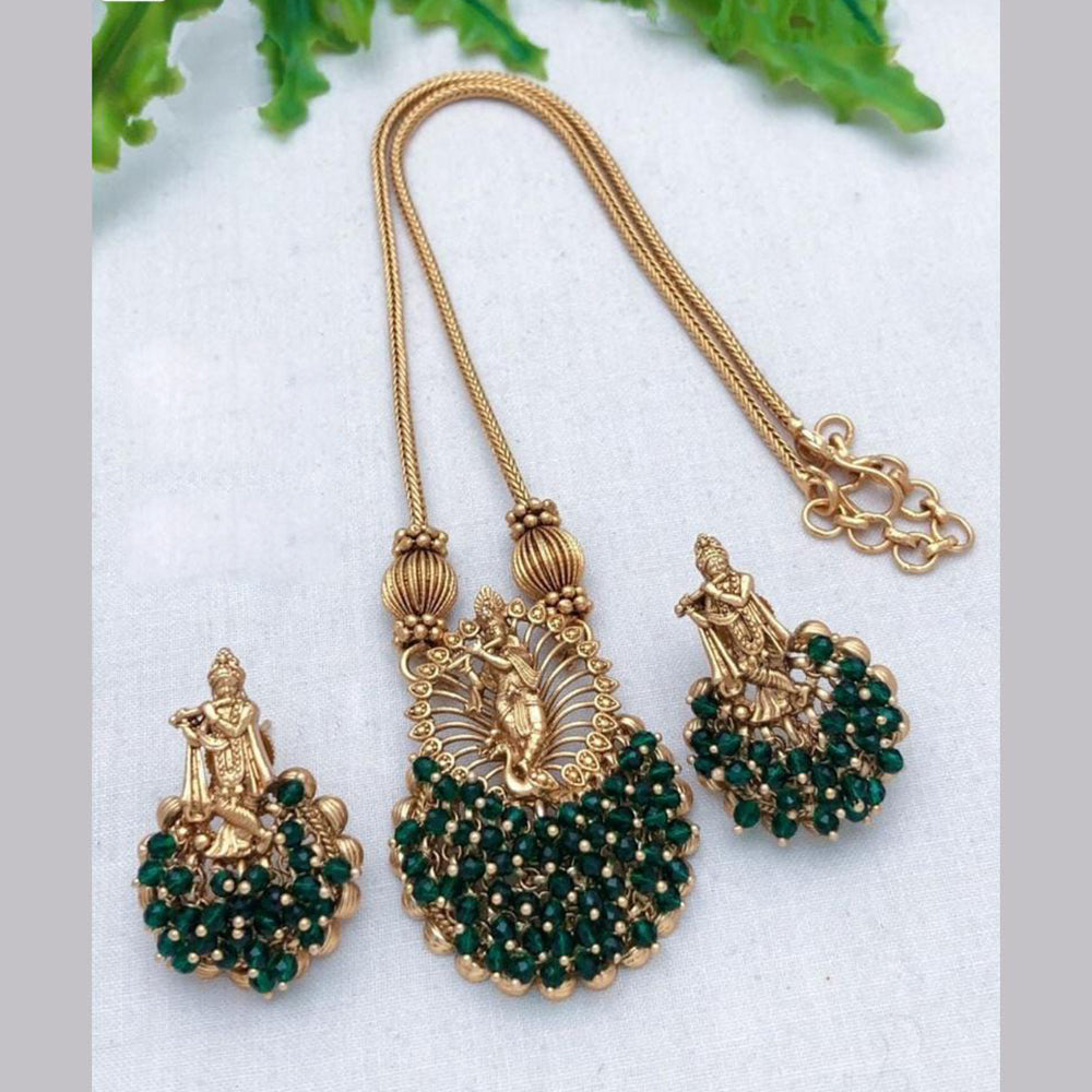 FS Collection Gold Plated Pearls Lord Krishna Necklace Set