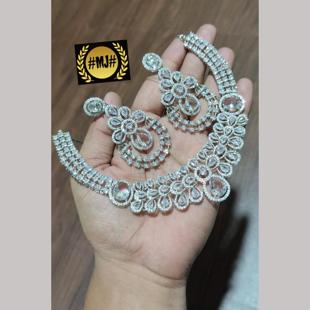 FS Collection Silver Plated AD Necklace Set