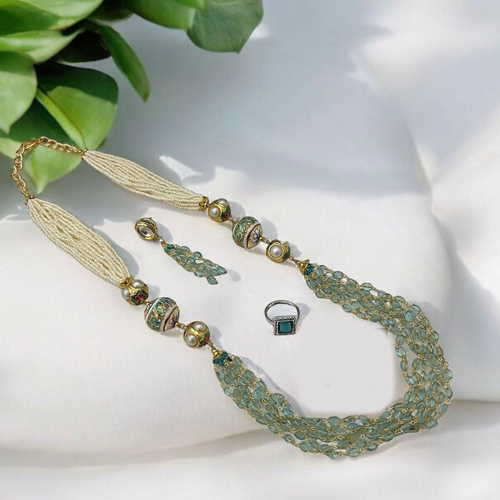 FS Collection Gold Plated Pearls And Beads Necklace Set