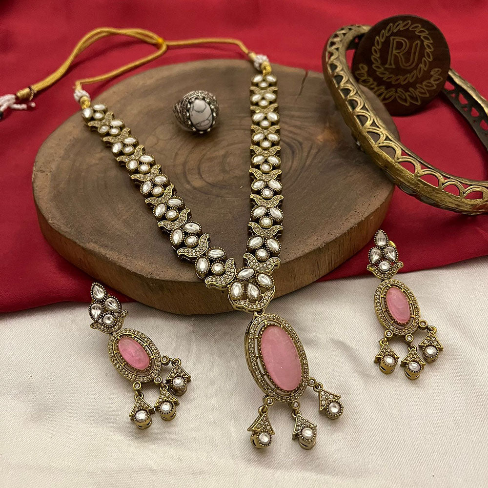 FS Collection Gold Plated Kundan Stone Necklace Set