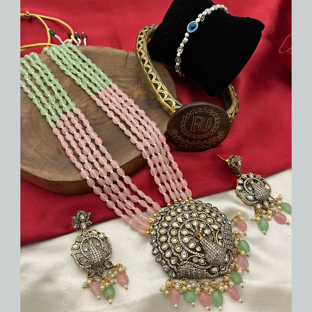 FS Collection Gold Plated Pota Stone And Pearls Necklace Set