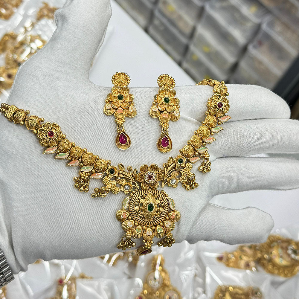 FS Collection Gold Plated Pota Stone Necklace Set