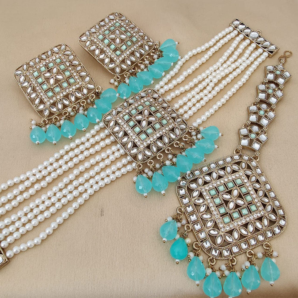 FS Collection Gold Plated Kundan Stone And Pearls Choker Necklace Set