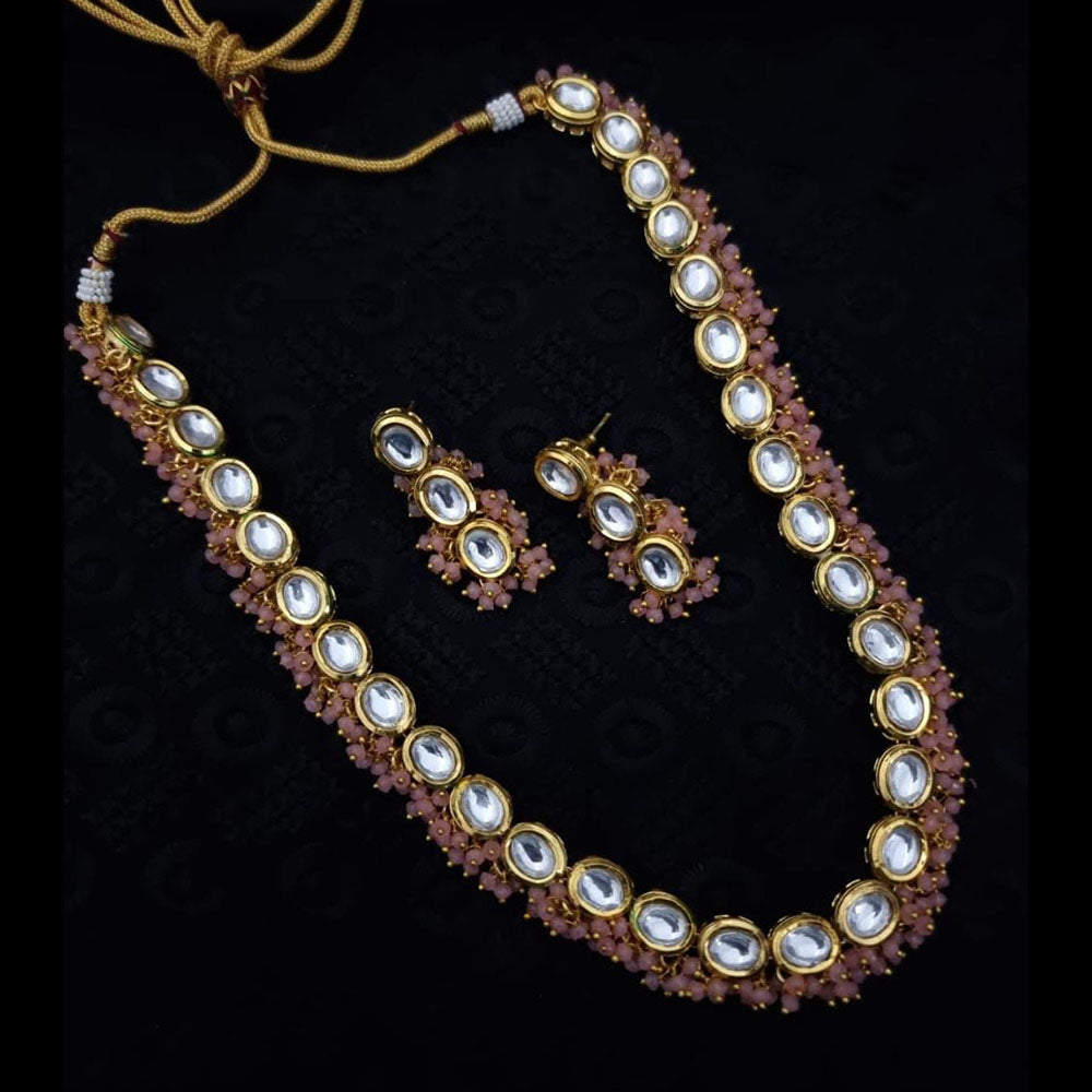 FS Collection Gold Plated Kundan Stone And Beads Necklace Set
