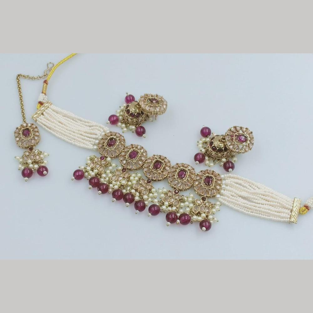 FS Collection Gold Plated Crystal Stone And Beads Choker Necklace Set