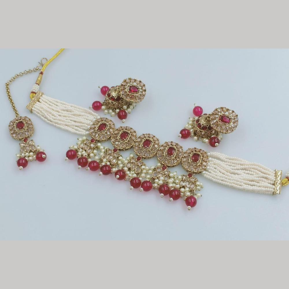 FS Collection Gold Plated Crystal Stone And Beads Choker Necklace Set